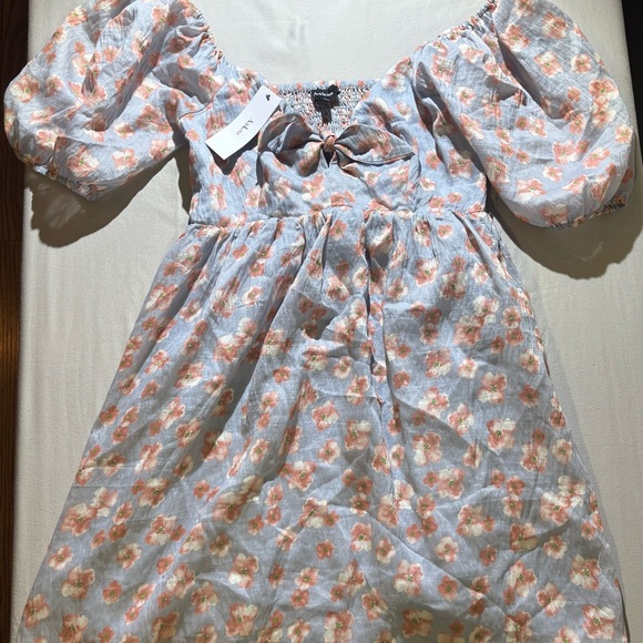 Aakaa Blue Floral Puff Sleeve Mini Dress - Picture 5 of 7